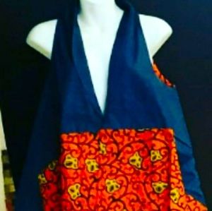 Denim vest with African print.